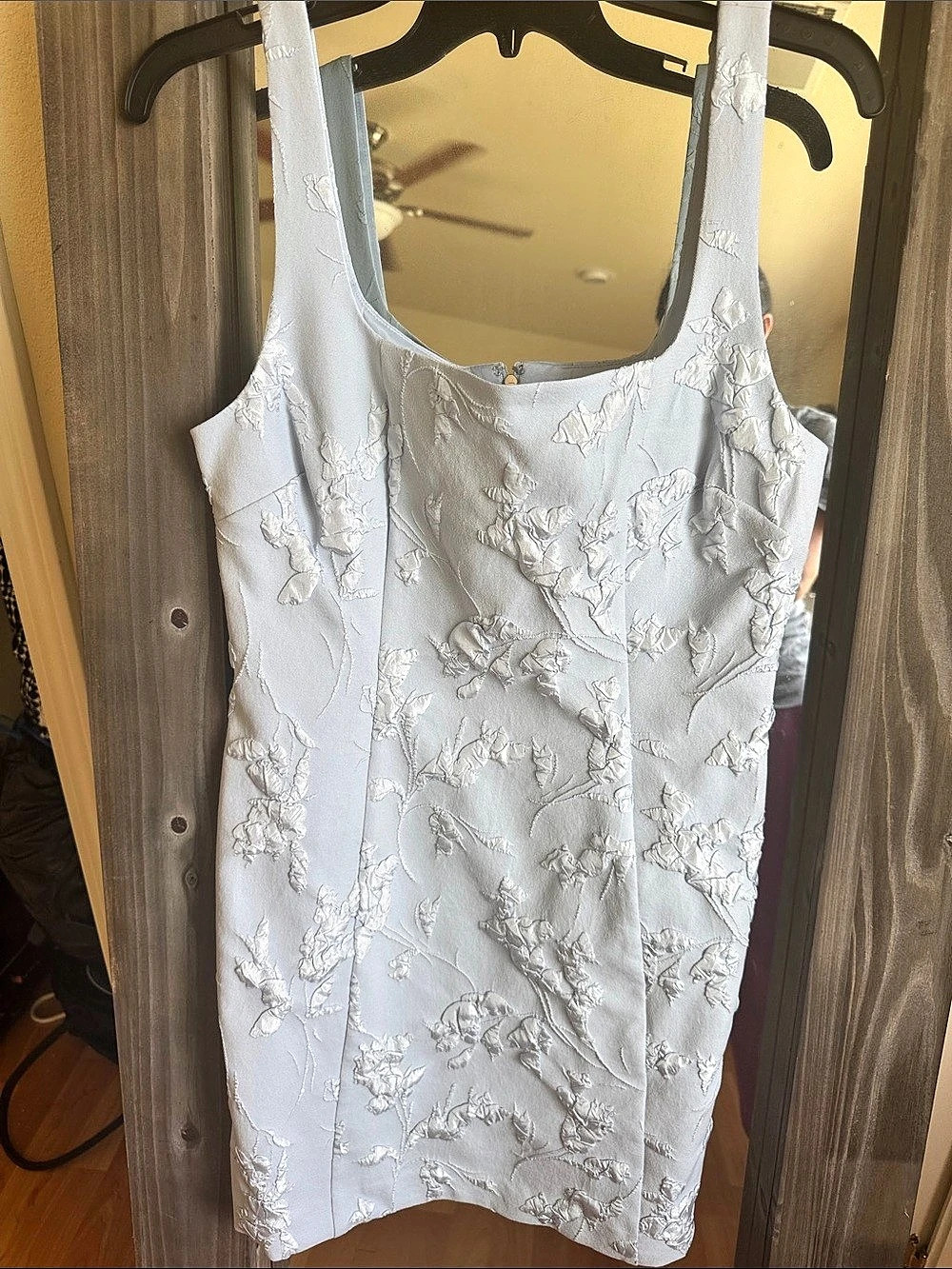 Calvin Klein Floral Square Neck Mini Dress Floral Jacquard Tank Top Baby Blue Si